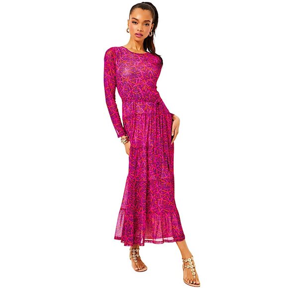 Lilly Pulitzer Izabella Midi Dress in Passion Fruit Pink/Star Searching - Large - Picture 1 of 8